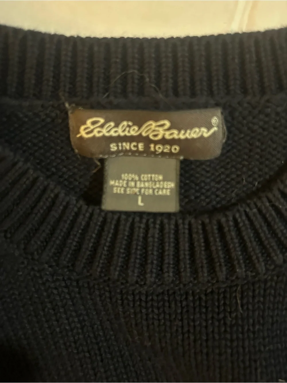 Eddie Bauer Classic Navy Blue Cotton Crewneck Sweater Mens Large L Fisherman - Picture 3 of 5